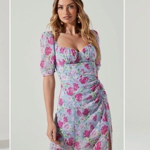 ATSR The Label Floral Front Slit Milkmaid Midi Dress